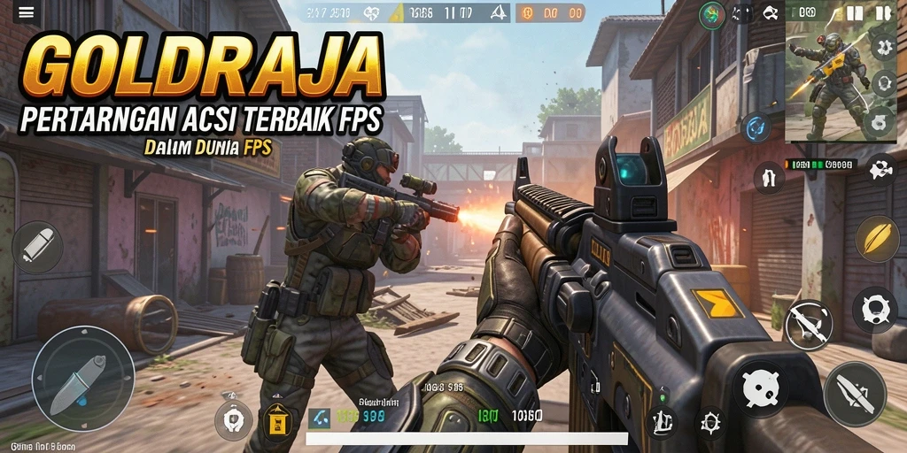 Tampilan screenshot <strong>GOLDRAJA</strong> yang menampilkan aksi tembak-menembak yang intens.