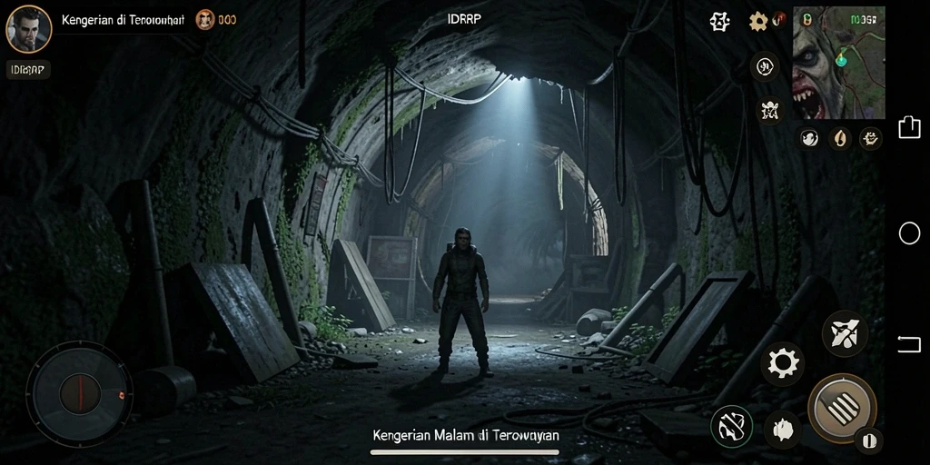 Gameplay menegangkan IDRRP dengan suasana menyeramkan di terowongan.