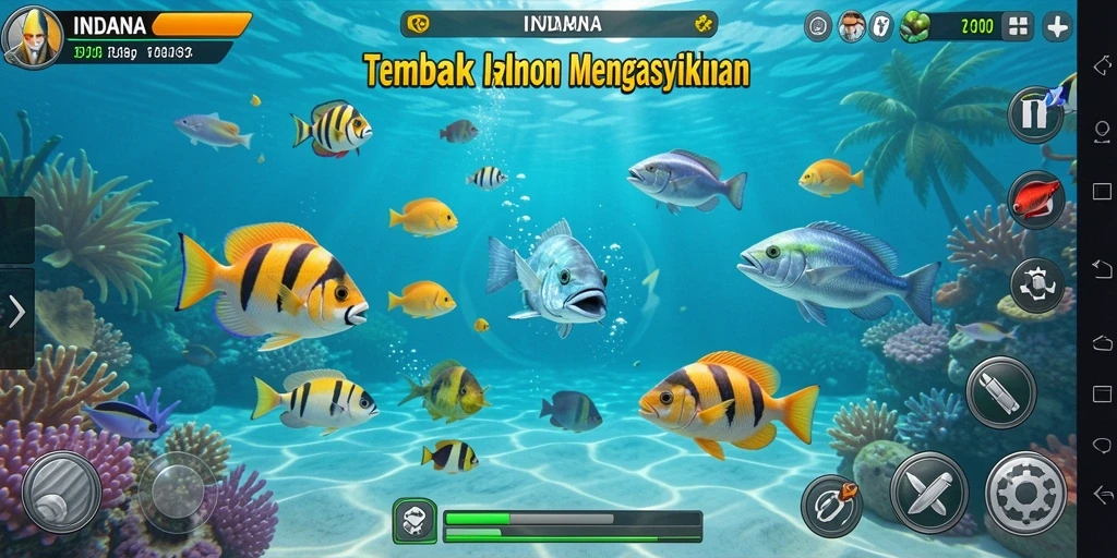 Screenshot gameplay INDAAA menampilkan keseruan dalam menembak ikan.