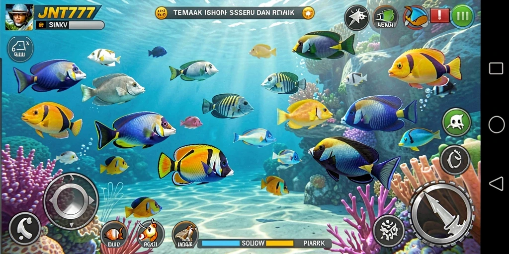 Tangkapan layar gameplay JNT777 menampilkan aksi menembak ikan yang seru dan memukau.