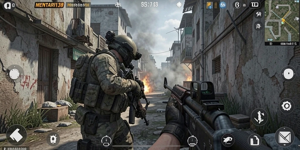 Tangkapan layar MENTARI138 menampilkan pertempuran intens dalam mode FPS.