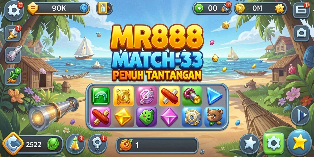 Tangkapan layar MR888 menampilkan gameplay Match-3 yang seru dan penuh warna.